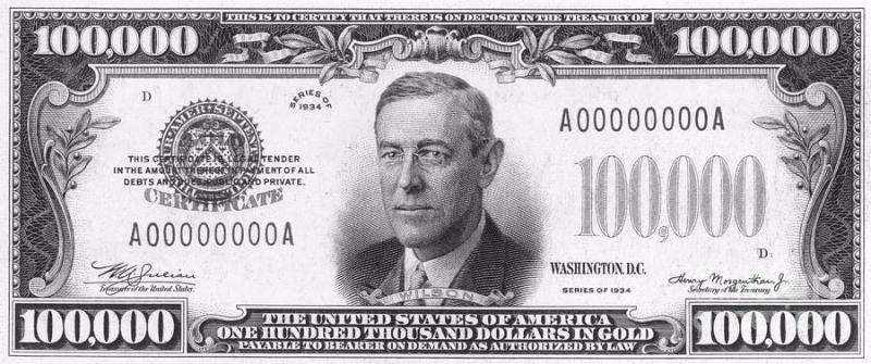 Society Trivia Question: Whose picture was on the 100,000 dollar bill?