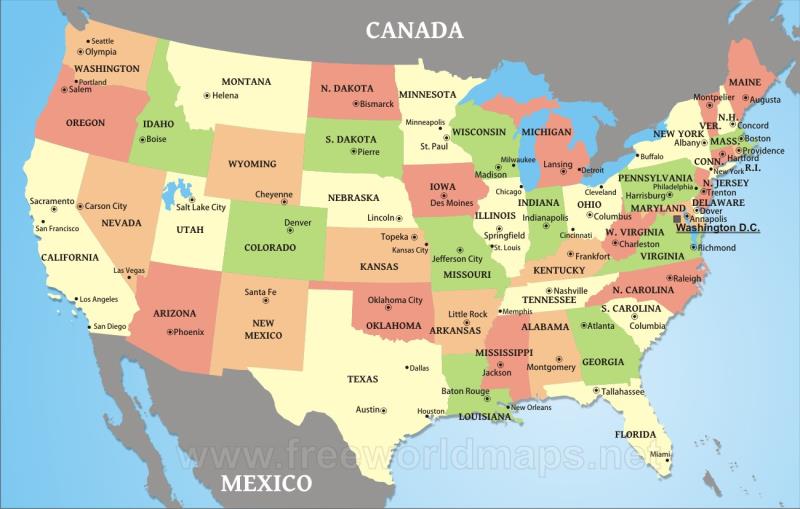 Geography Trivia Question: Fifty states question. Two of the Fifty US states border no other states. One borders only one other state. Which TWO states border the most?