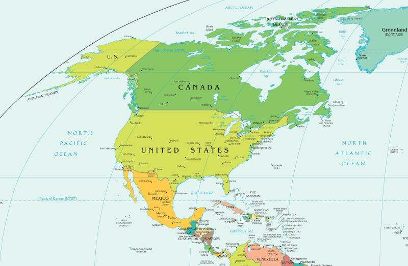 География Вопрос: Как далеко (в километрах) от побережья материковой части Северной Америки находится ближайшая территория, принадлежащая Франции?