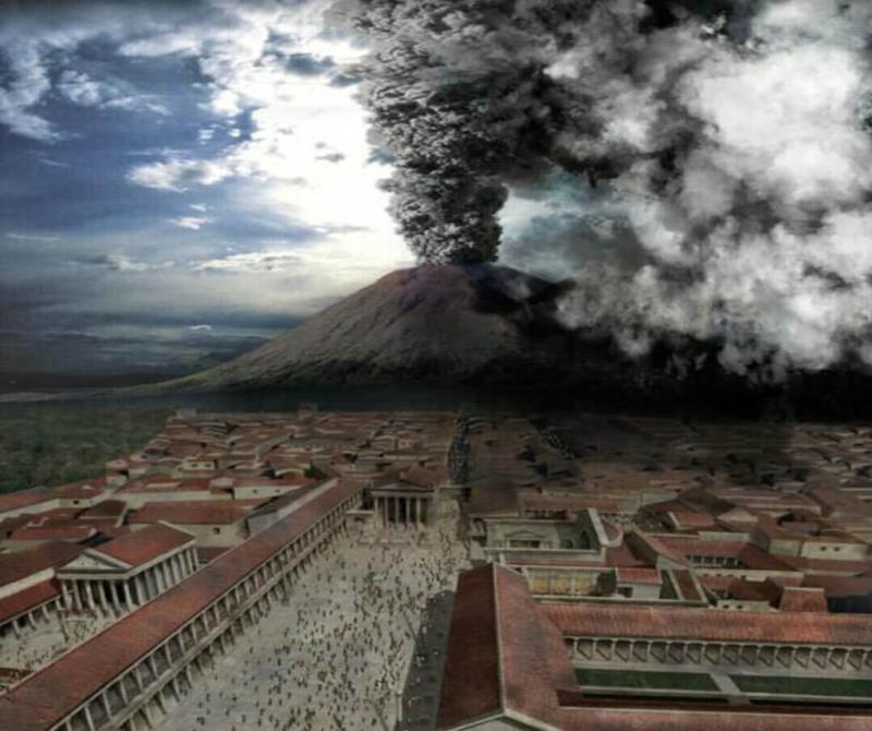 historia Pytanie-Ciekawostka: Który wulkan doprowadził do zniszczenia rzymskich miast Pompeje i Herkulanum w 79 r. n.e.?