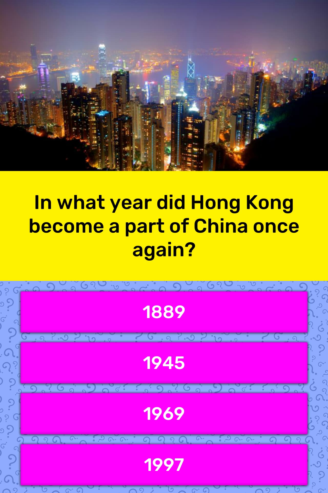 In What Year Did Hong Kong Become A Trivia Questions Quizzclub