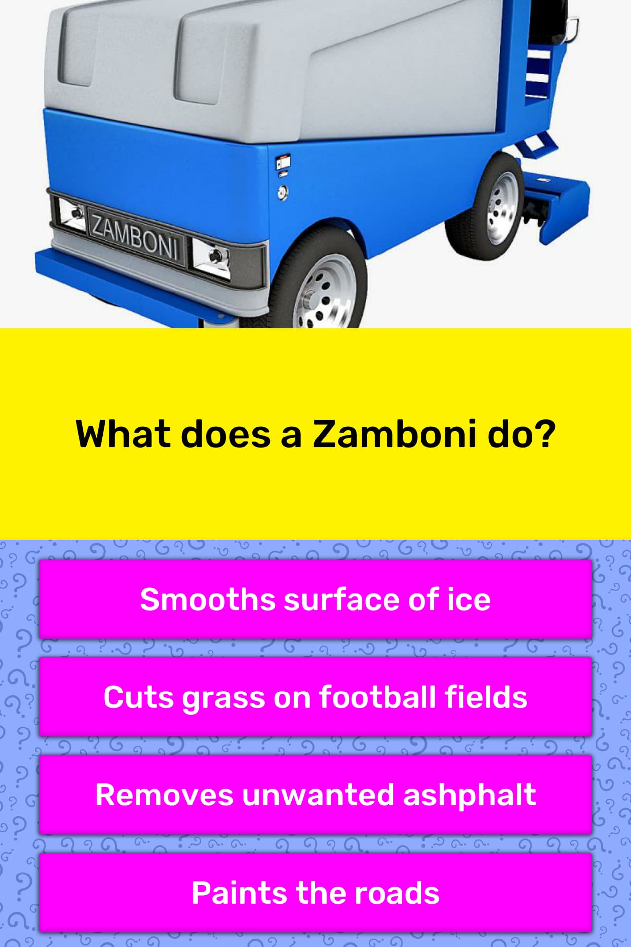 What does a Zamboni do? | Trivia Answers | QuizzClub