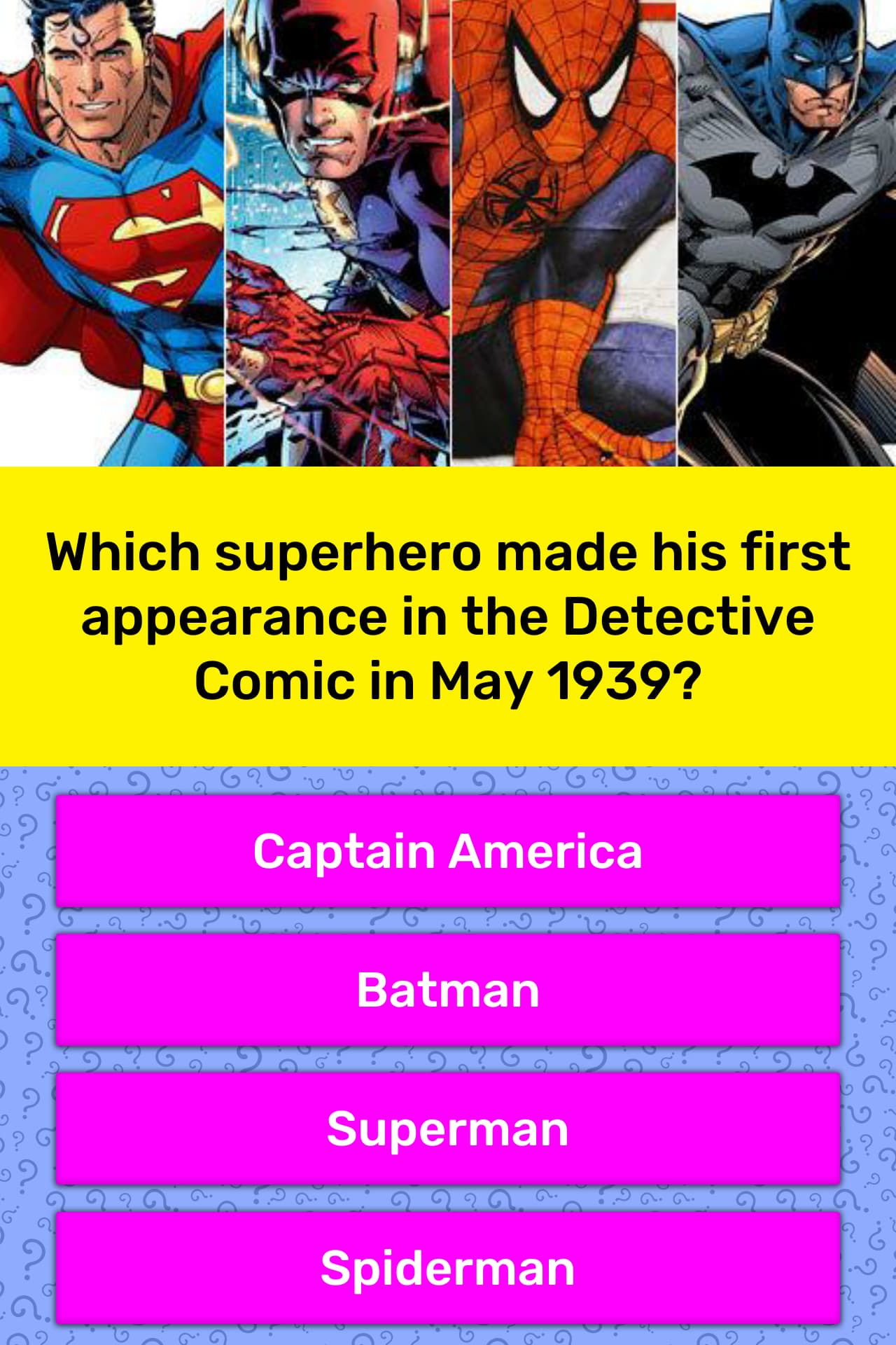 Which Superhero Made His First Trivia Answers Quizzclub