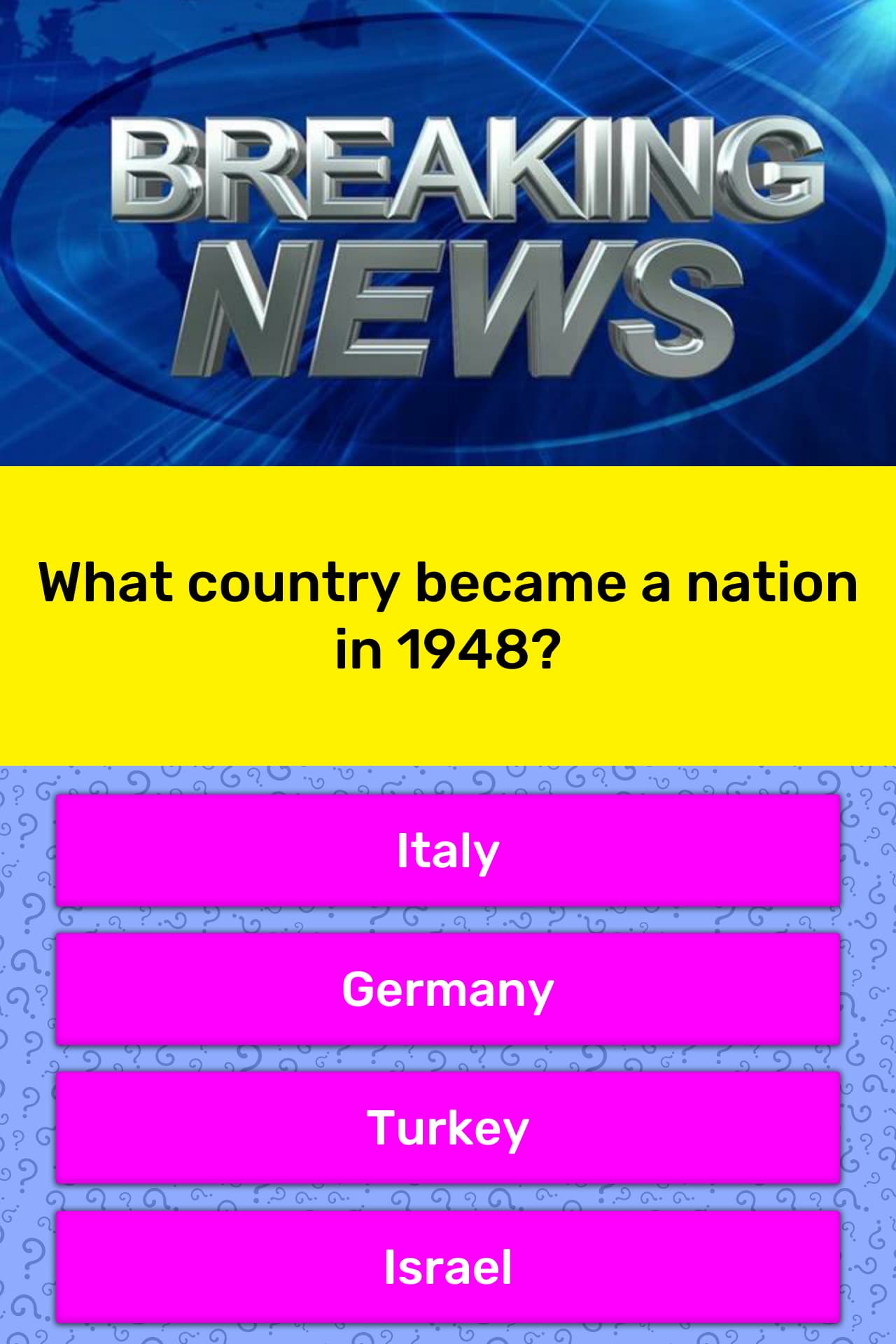 What Country Became A Nation In 1948 Trivia Questions Quizzclub