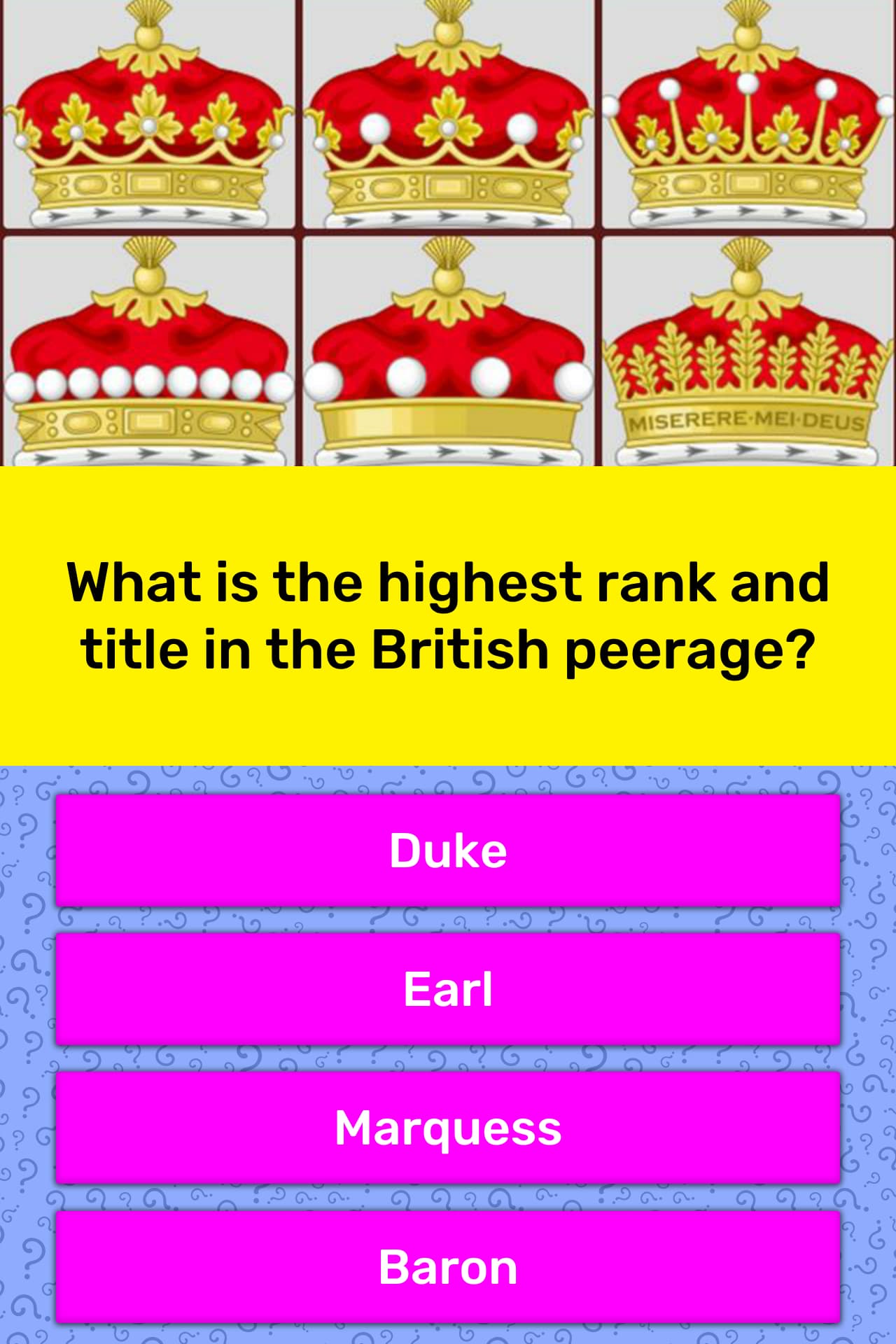 Highest ranking nobility in great britain Information