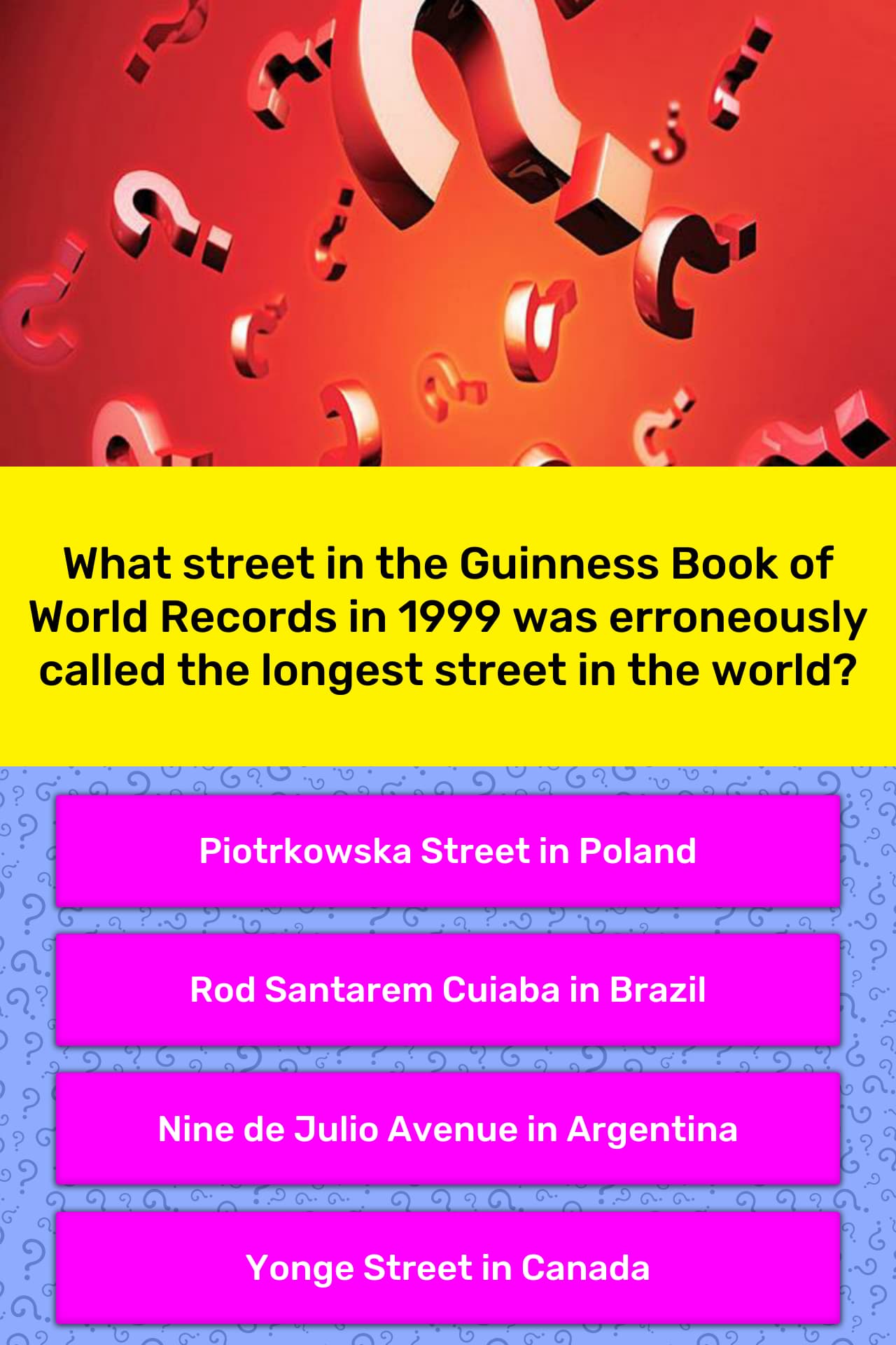 What Street In The Guinness Book Of Trivia Answers QuizzClub
