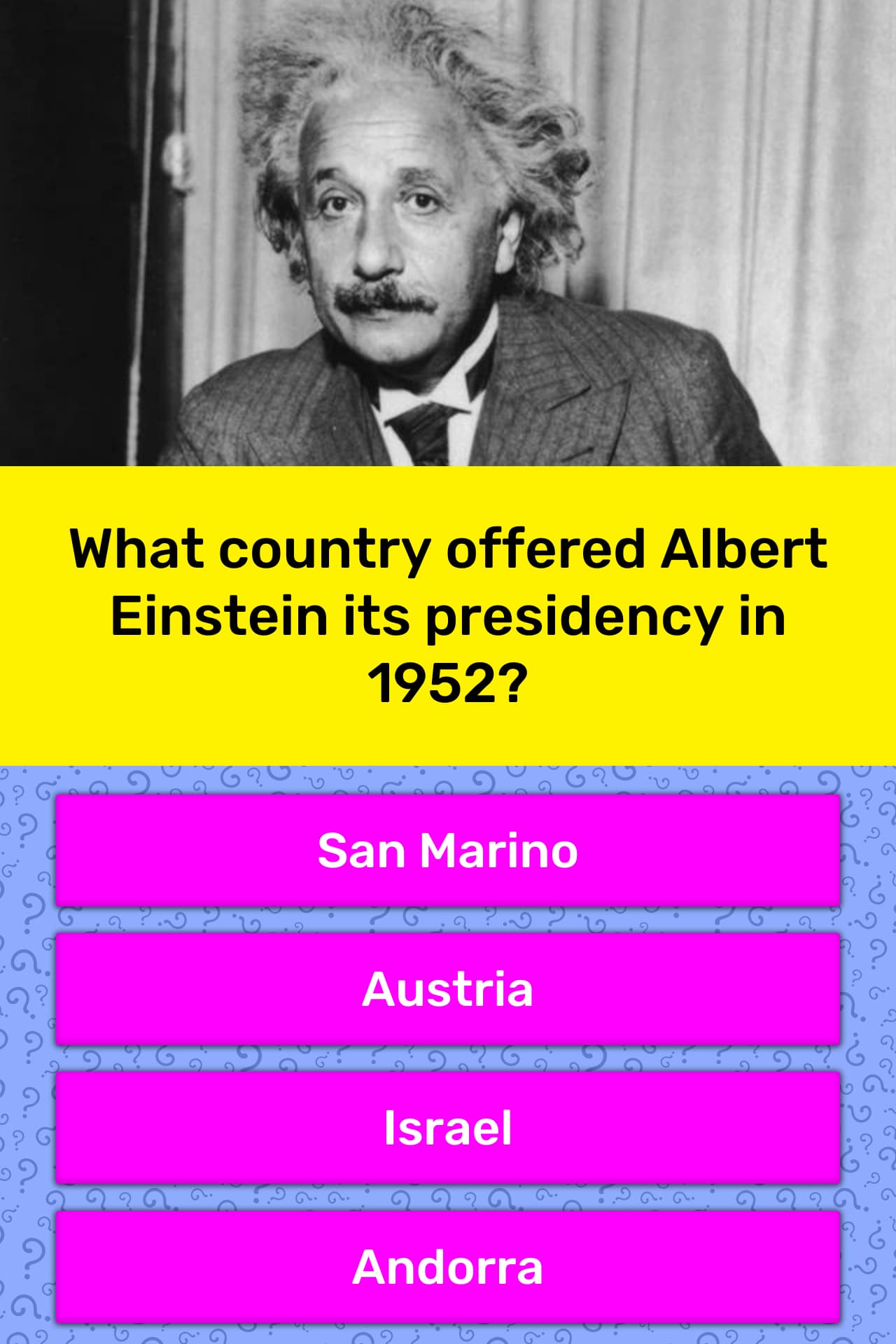 What Country Offered Albert Einstein Trivia Questions Quizzclub 2475