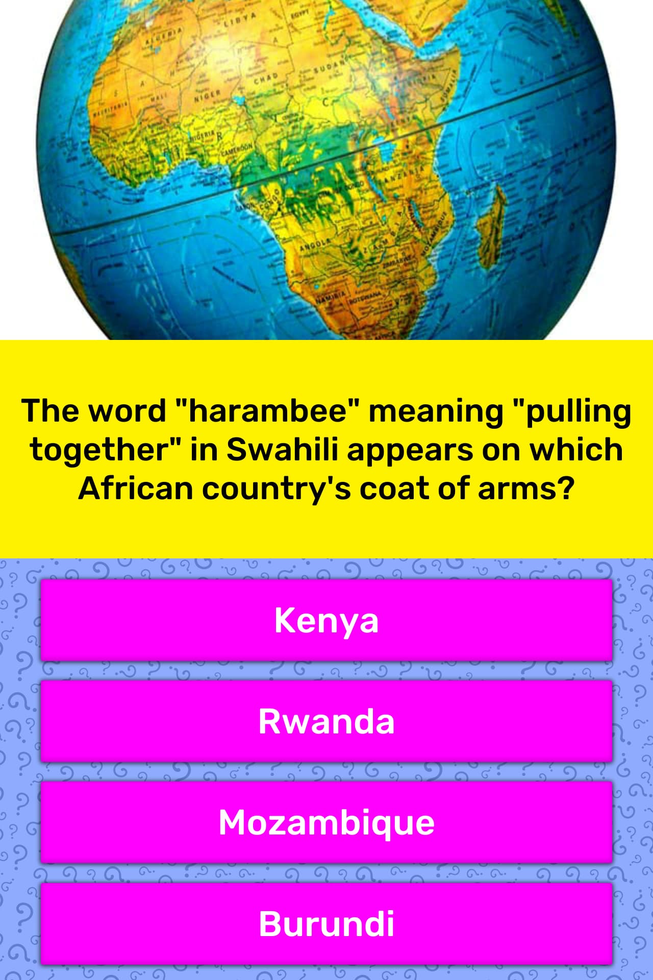 The Word harambee Meaning pulling Trivia Questions QuizzClub