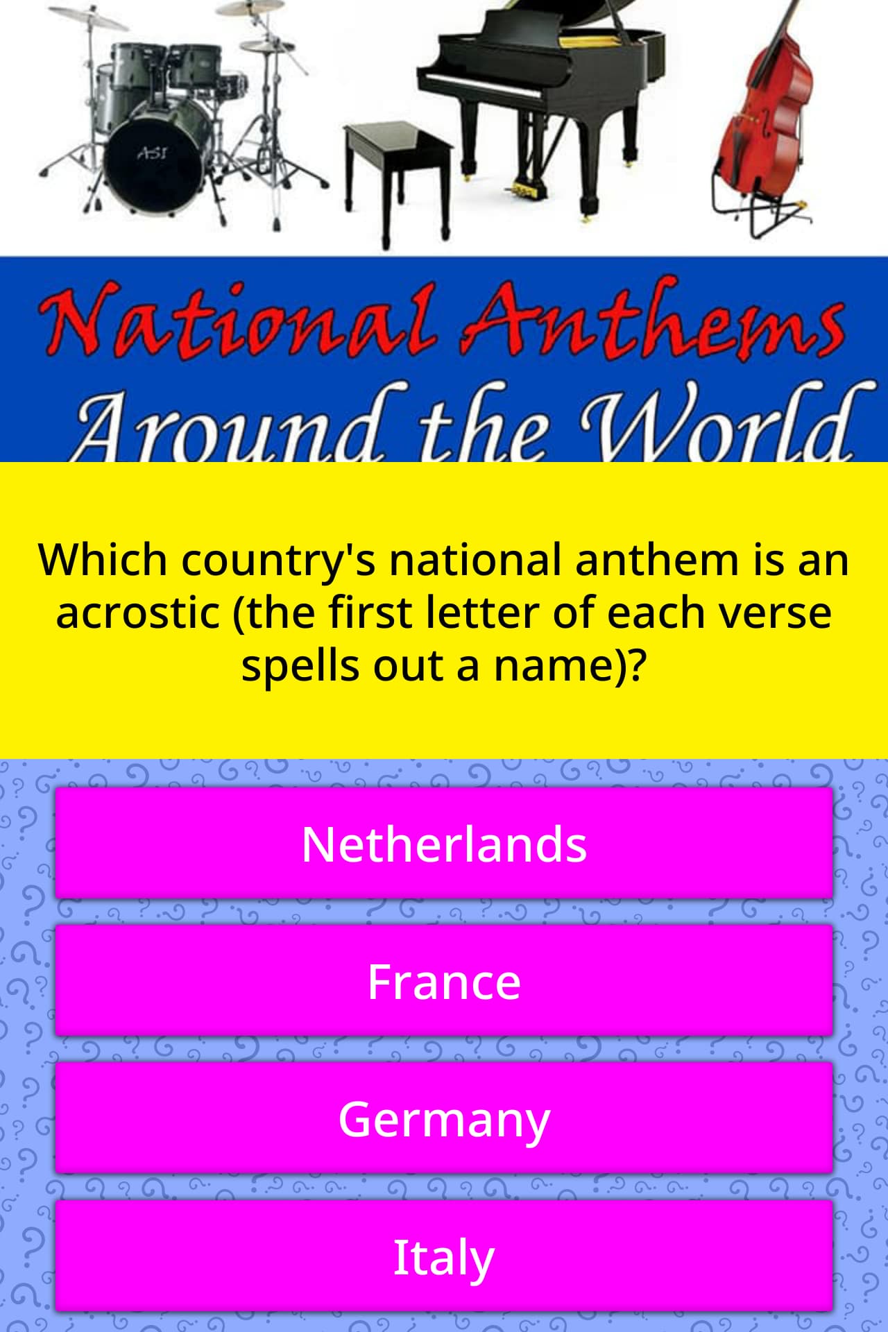 Which country's national anthem is... | Trivia Questions | QuizzClub