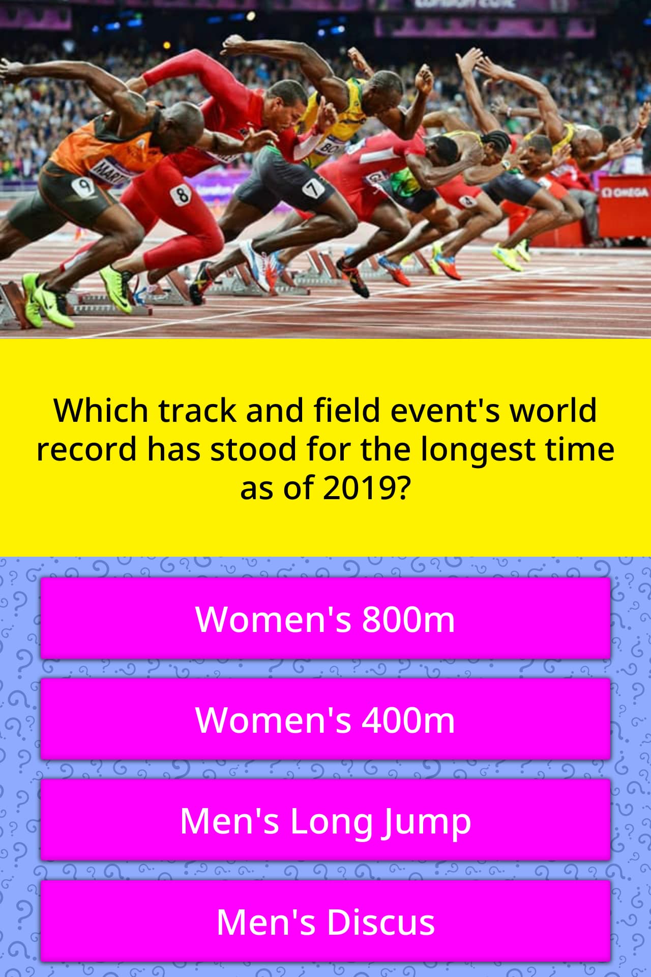 Which track and field event's world... Trivia Questions