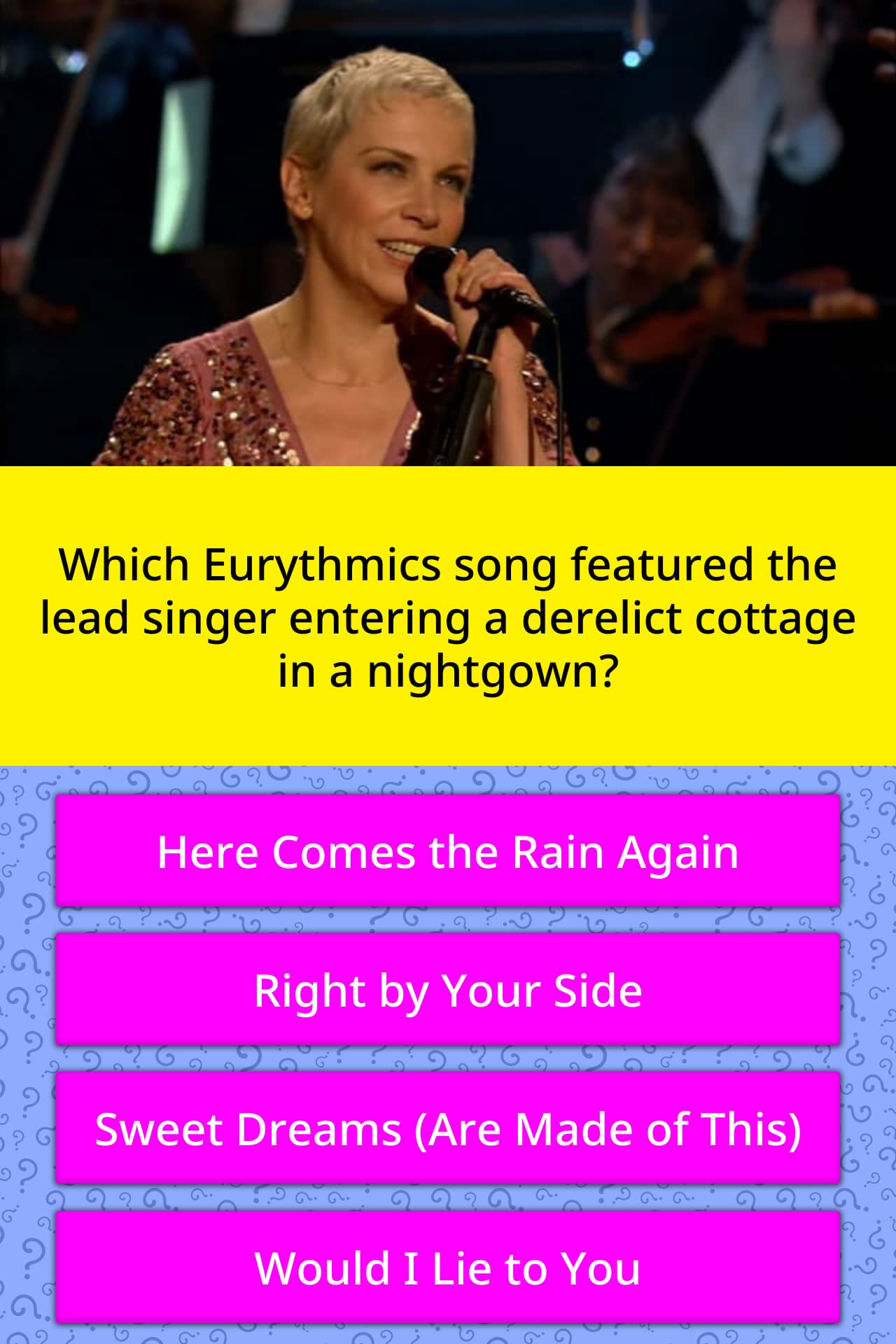 Which Eurythmics Song Featured The Trivia Answers Quizzclub Which Eurythmics Song Featured The Trivia Answers Quizzclub