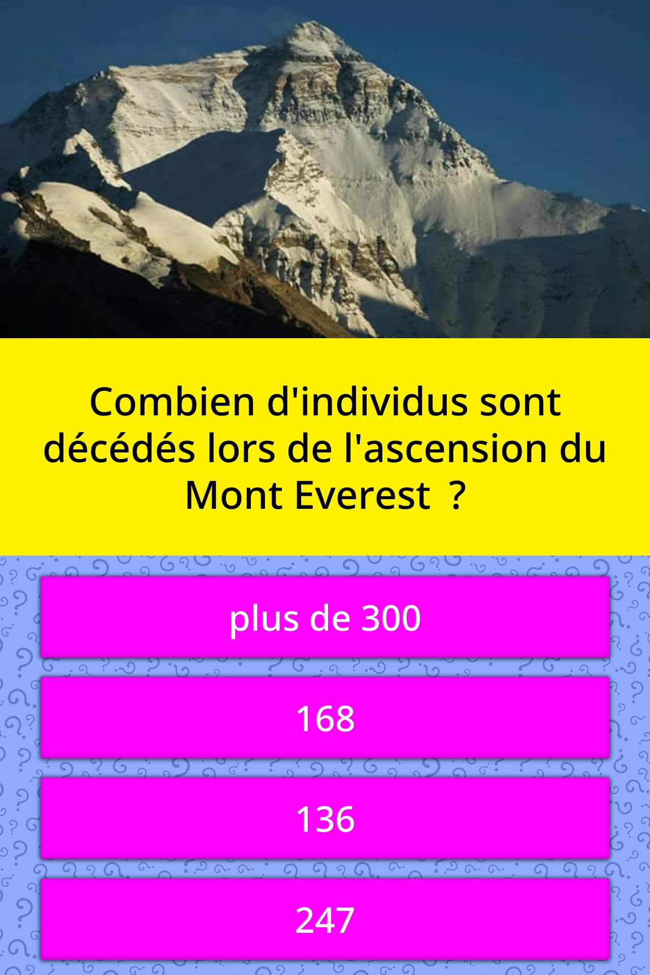 Combien Coute L Ascension Du Mont Everest Combien d'individus sont décédés... | Questions | QuizzClub