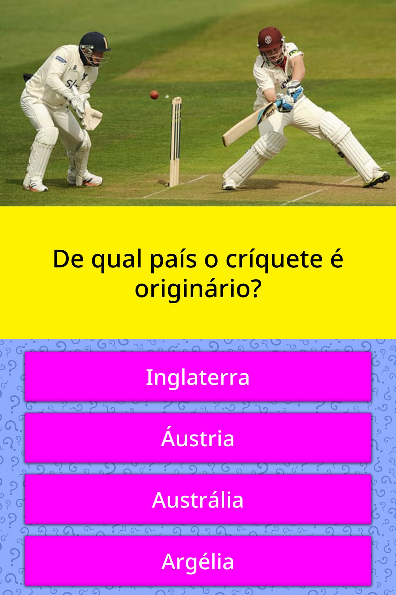 Qual o país de origem do críquete?