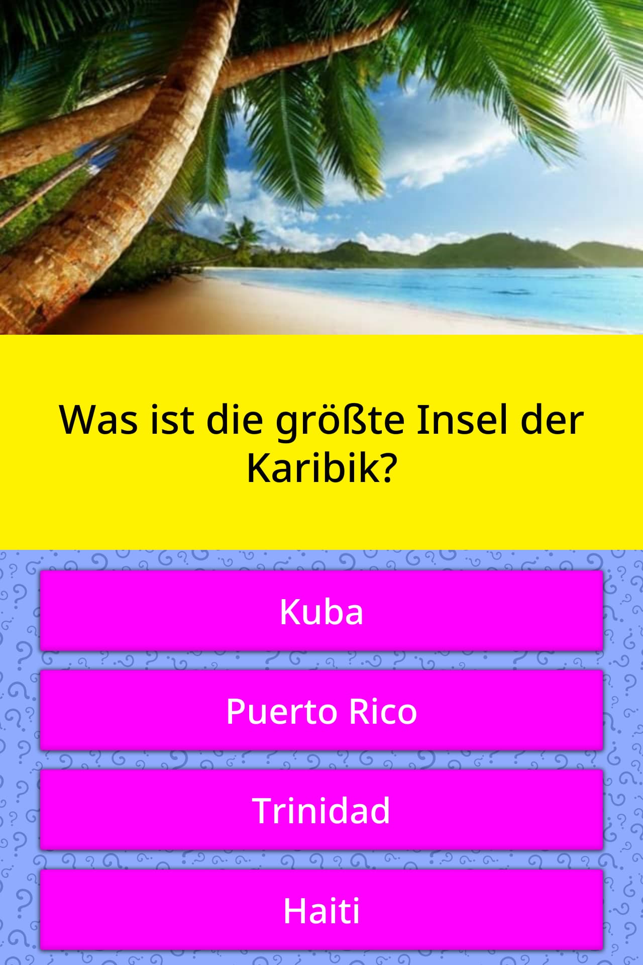 Was ist die größte Insel der Karibik? | Quiz-Antworten | QuizzClub