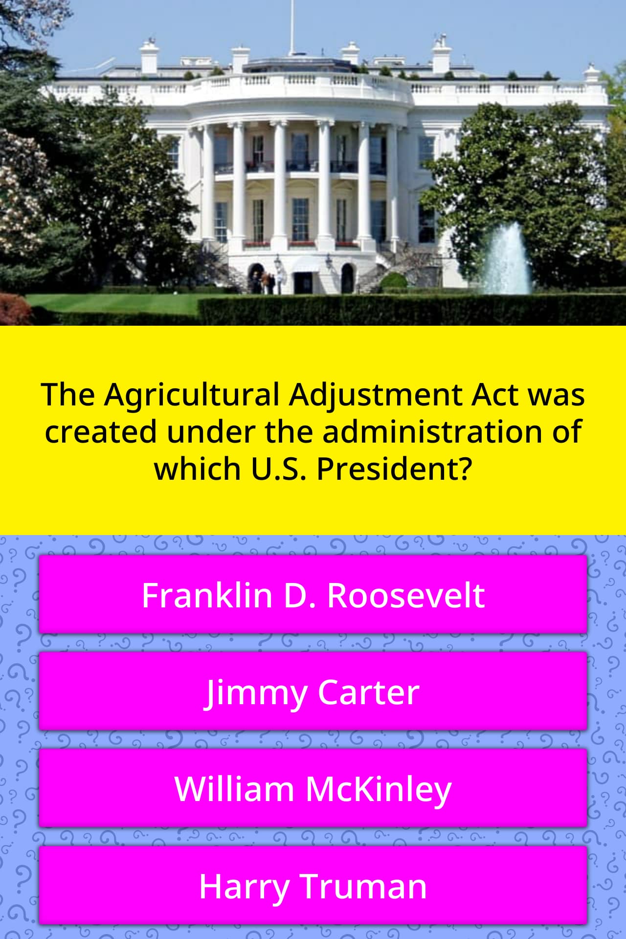 The Agricultural Adjustment Act was... | Trivia Questions | QuizzClub