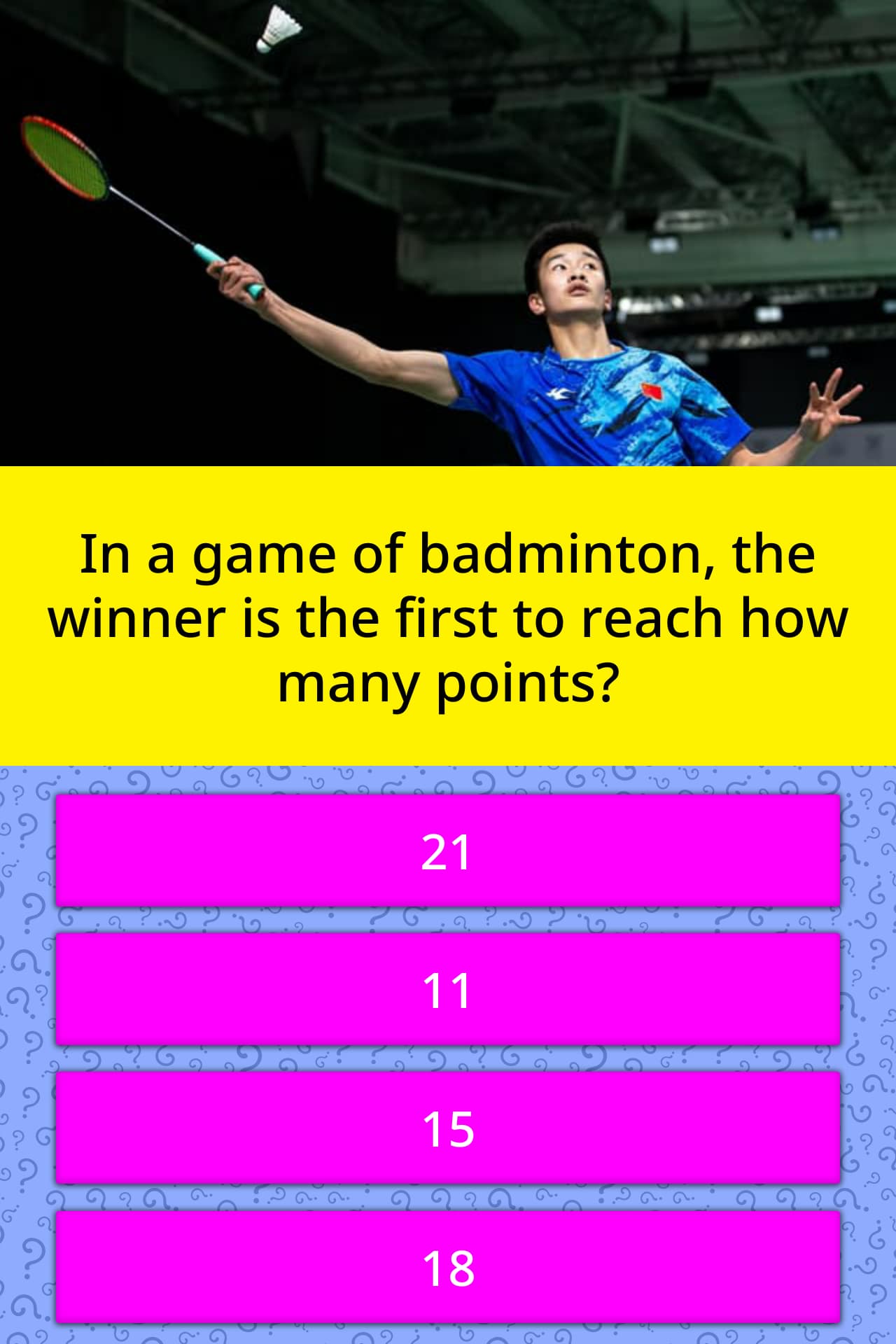 In a game of badminton, the winner... Trivia Questions