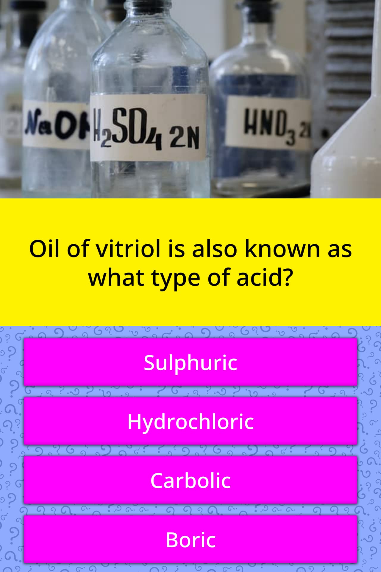 Oil Of Vitriol Is Also Known As What Trivia Answers Quizzclub