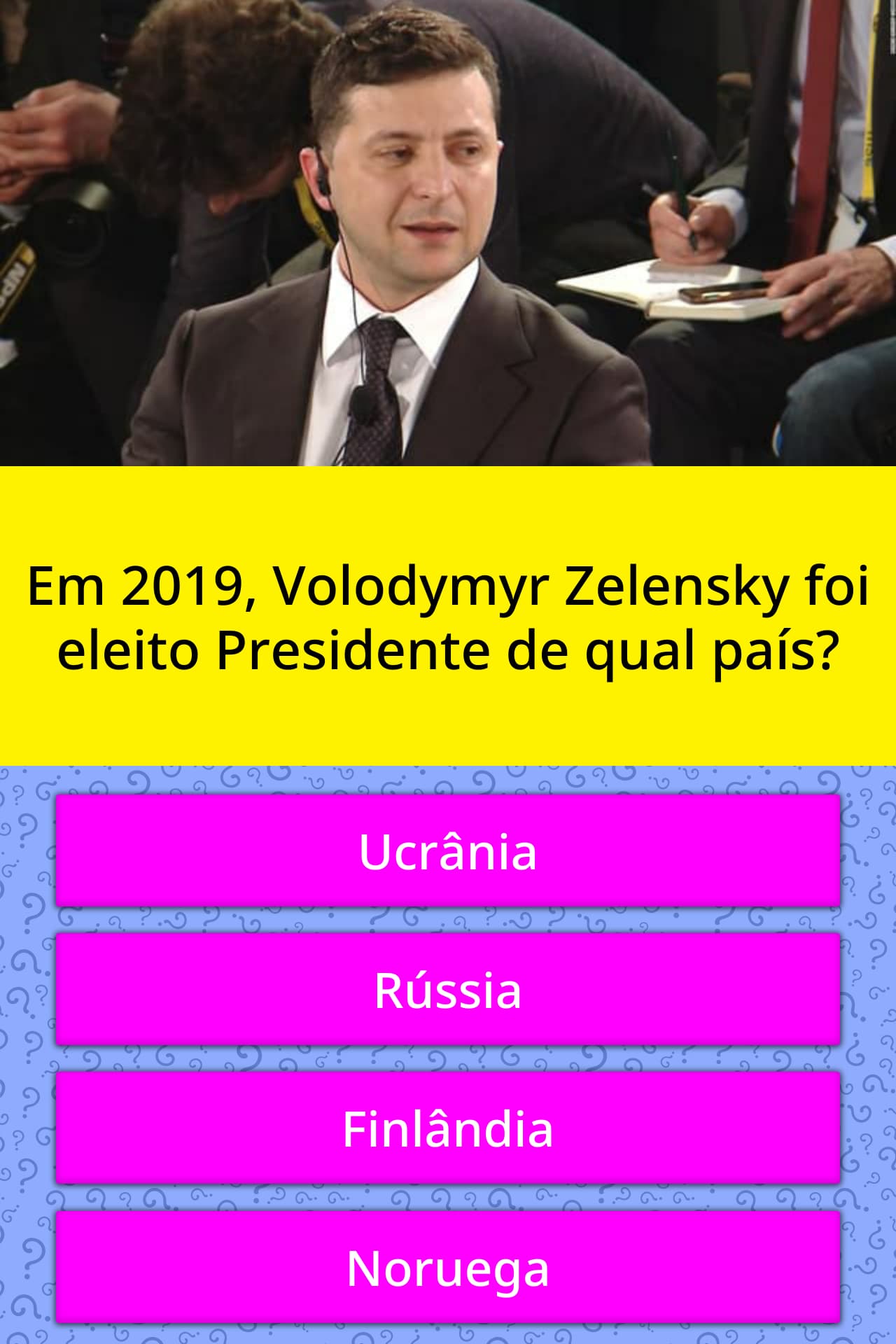 Em 2019, Volodymyr Zelensky foi... | Perguntas Triviais | QuizzClub