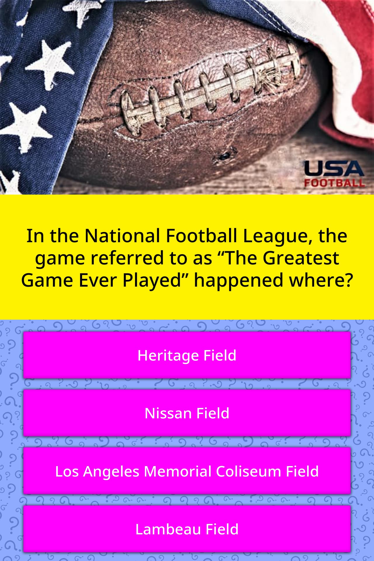 In the National Football League, the... Trivia Answers