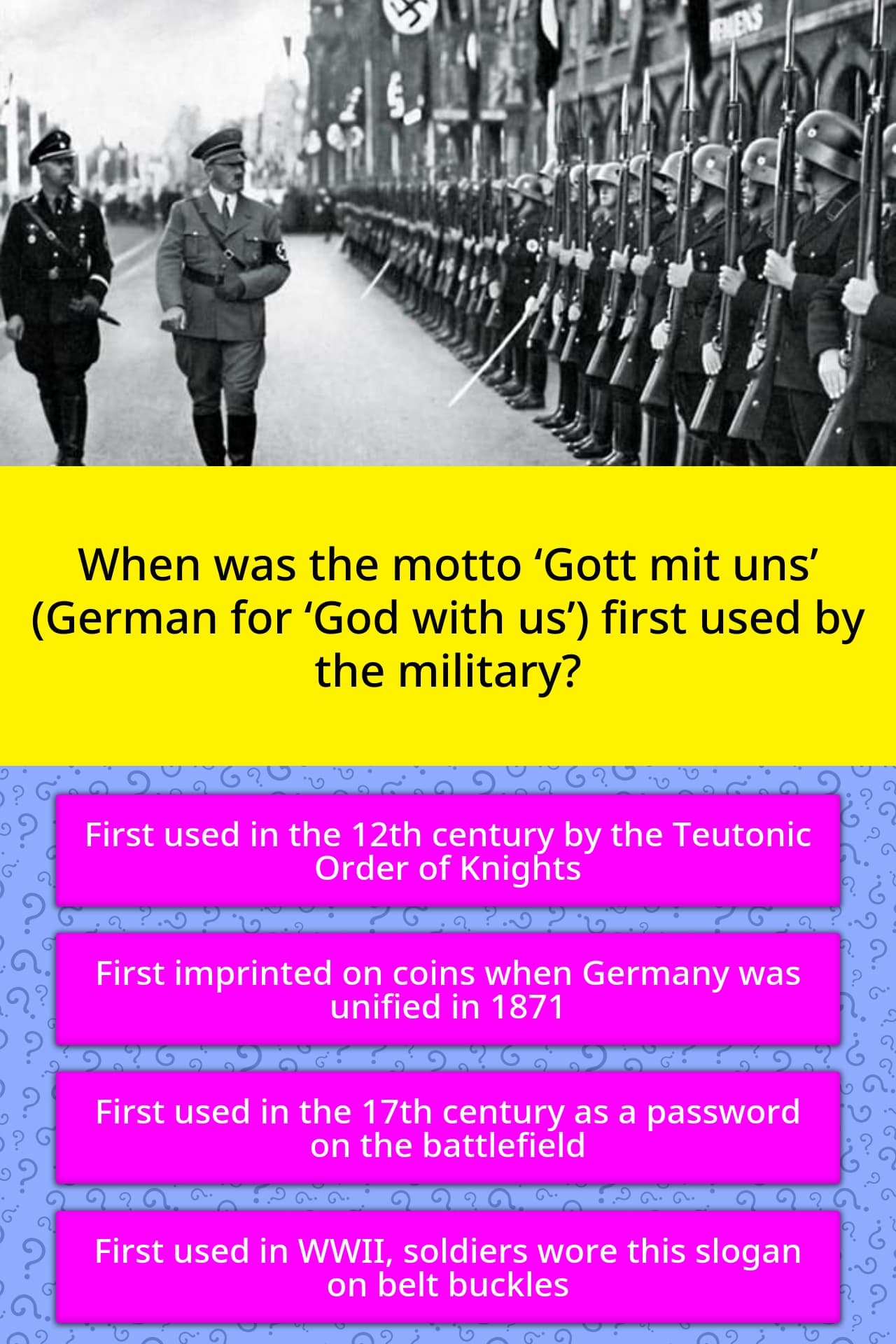 When Was The Motto Gott Mit Uns Trivia Answers Quizzclub