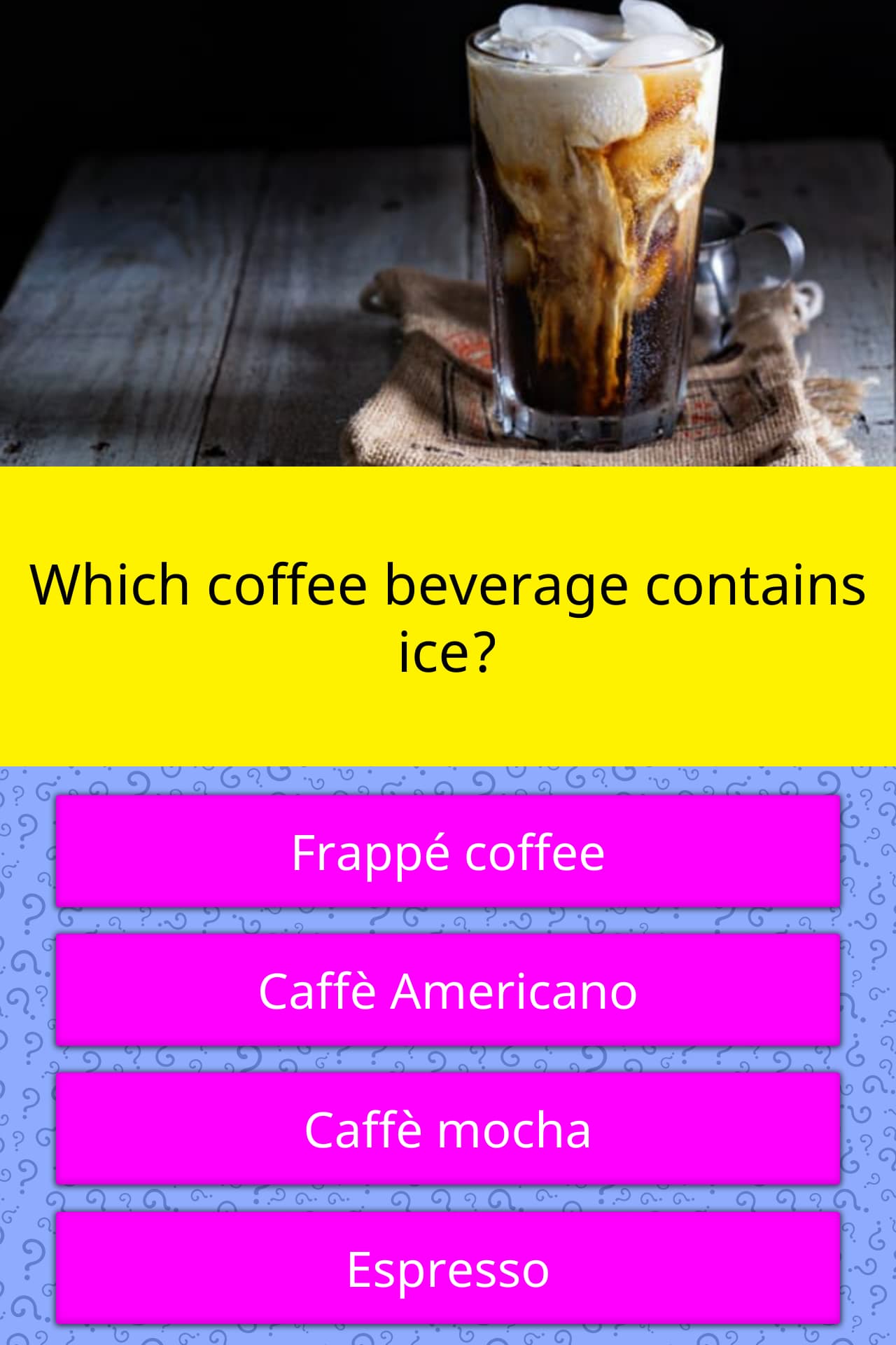 Which Coffee Beverage Contains Ice Trivia Questions QuizzClub