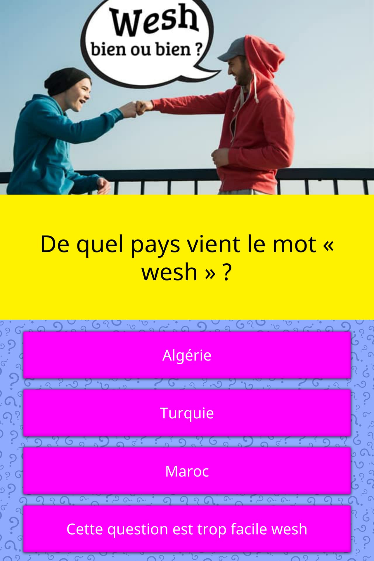 De quel pays vient le mot « wesh » ? Questions De quel pays vient le mot « wesh » ? Questions