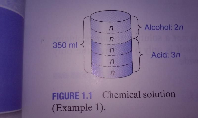 Science Trivia Question: A chemist must prepare 350ml of a chemical solution made up of two parts alcohol and three parts acid. How much of each should be used?