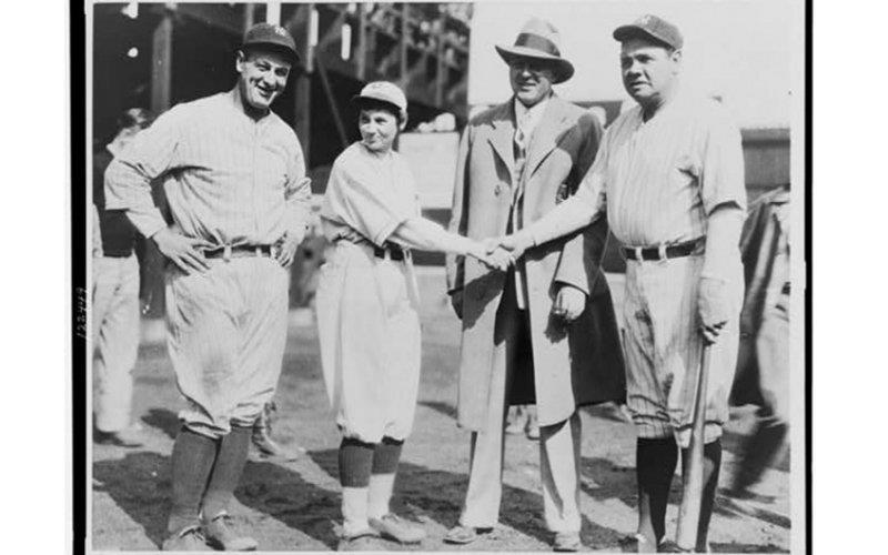Sport Trivia Question: Who is the woman in the picture between Lou Gehrig and Babe Ruth?