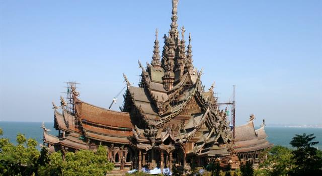 Geography Trivia Question: The "Sanctuary of Truth Temple" is an all wooden structure located adjacent to which body of water?