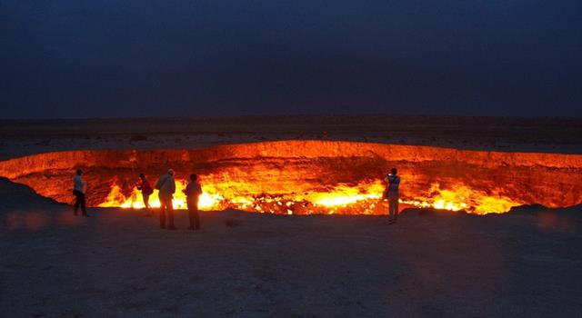 History Trivia Question: In what year was the Darvaza gas crater ignited by geologists and has been burning continuously since?
