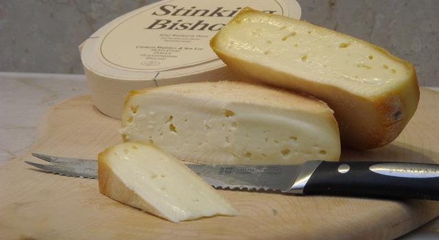 History Trivia Question: What is the rind of Stinking Bishop cheese washed with?