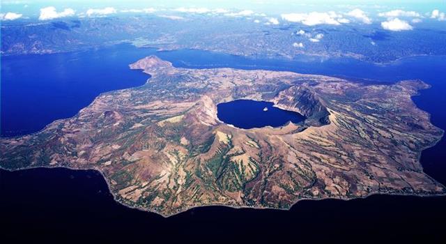 Geography Trivia Question: What country has a volcano, that has an island within a lake, that is on an island within a lake, that is on an island?