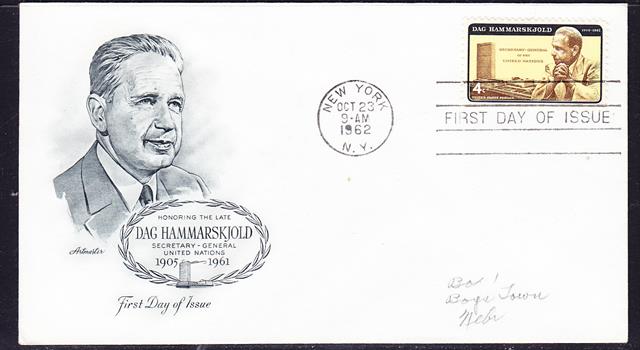 Society Trivia Question: Why was a second printing of the Dag Hammarskjold commemorative stamp ordered by the Postmaster General on 16 November 1962?
