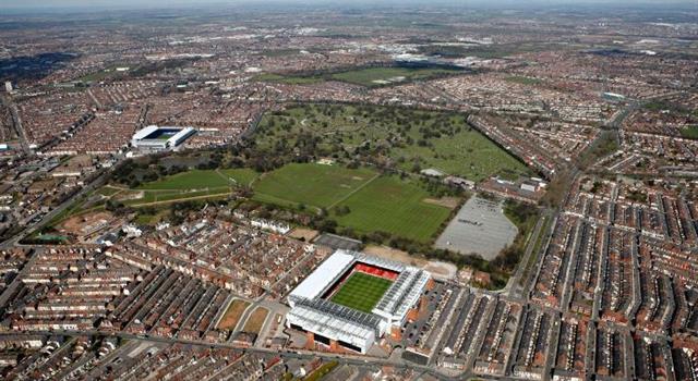 Sport Trivia Question: Which park in England separates the football grounds of Everton and Liverpool?