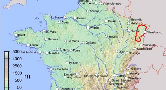 Geography Trivia Question: What is the name of the mountain range in North-Eastern France, that rises to the west of the river Rhine, between Mulhouse and Strasbourg?