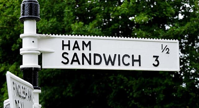Geography Trivia Question: In which English county can you see a signpost that reads Ham ½ mile, Sandwich 3 miles?