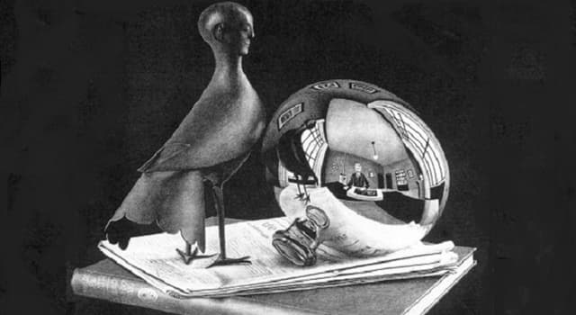 Culture Trivia Question: Which artist created this drawing and appears in its pictured reflection?