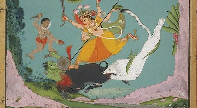 Culture Trivia Question: In Hindu symbolism of the Goddess Durga slaying the Mahishasura (Demon), Mahishasura is depicted as what?