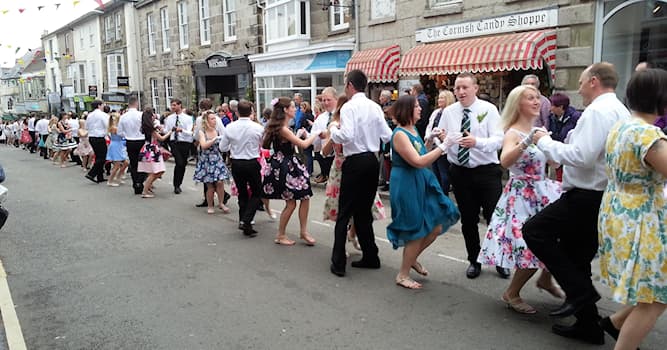 Culture Trivia Question: Held in May, what name is given in the traditional annual dance held in Helston, Cornwall, England?