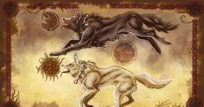 Культура Вопрос: Как в германо-скандинавской мифологии зовут двух волков, которые гонятся за солнцем и луной?
