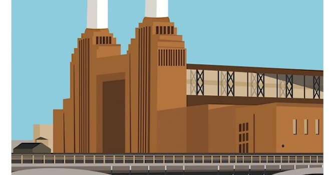 Aardrijkskunde Trivia Vraag: Welk bekend gebouw in Londen zie je afgebeeld op deze Art Deco-poster?