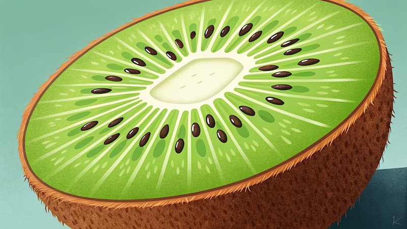 Natuur Trivia Vraag: Welke vrucht heeft felgroen vruchtvlees met kleine zwarte zaadjes?